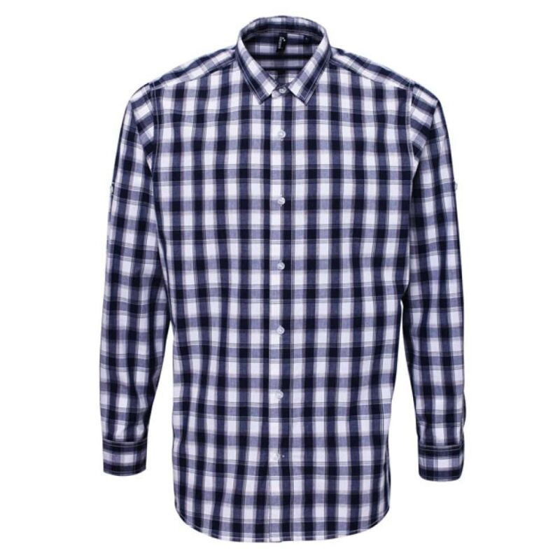 Premier 'MULLIGAN' LONG - MEN'S SLEEVE COTTON CHECK SHIRT - Λευκό/Ναυτικό