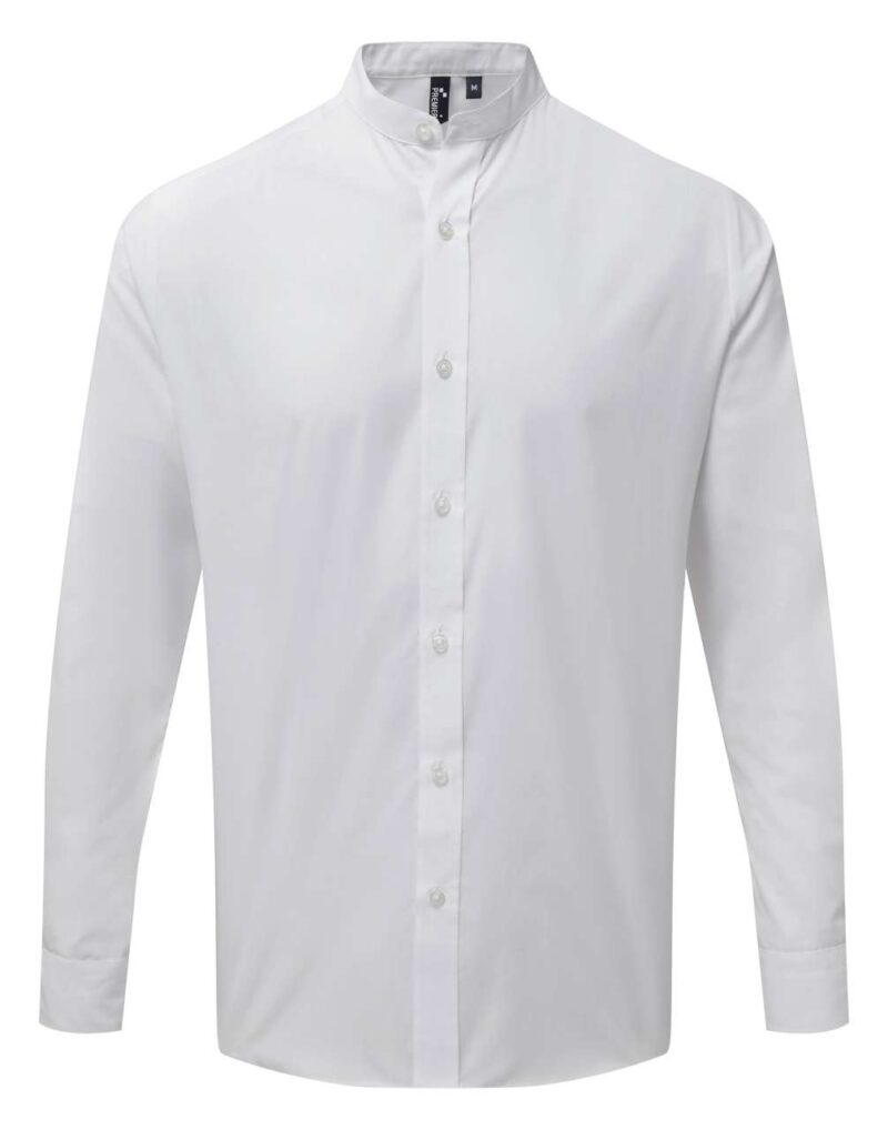 pr258-white-a2 Premier BANDED COLLAR 'GRANDAD' LONG SLEEVE SHIRT - Λευκό