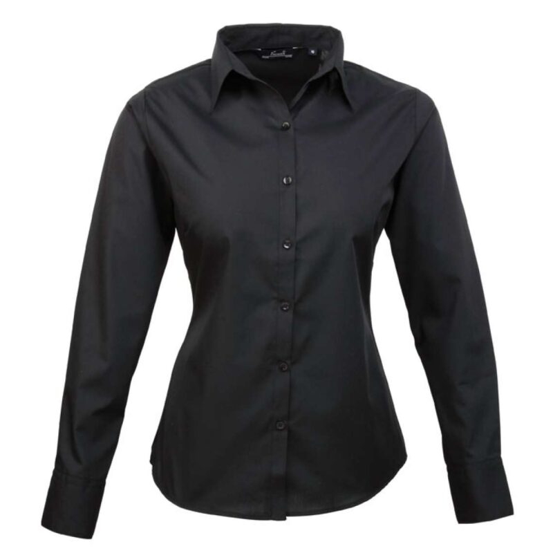 pr300-black-a1 Premier BLOUSE POPLIN WOMEN LONG SLEEVE - Μαύρο