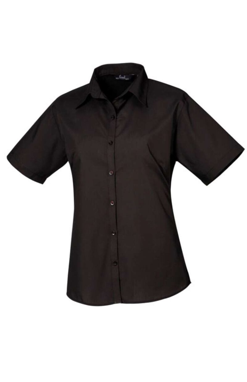 pr302-black-a1 Premier WOMEN'S SHORT SLEEVE POPLIN BLOUSE` - Μαύρο