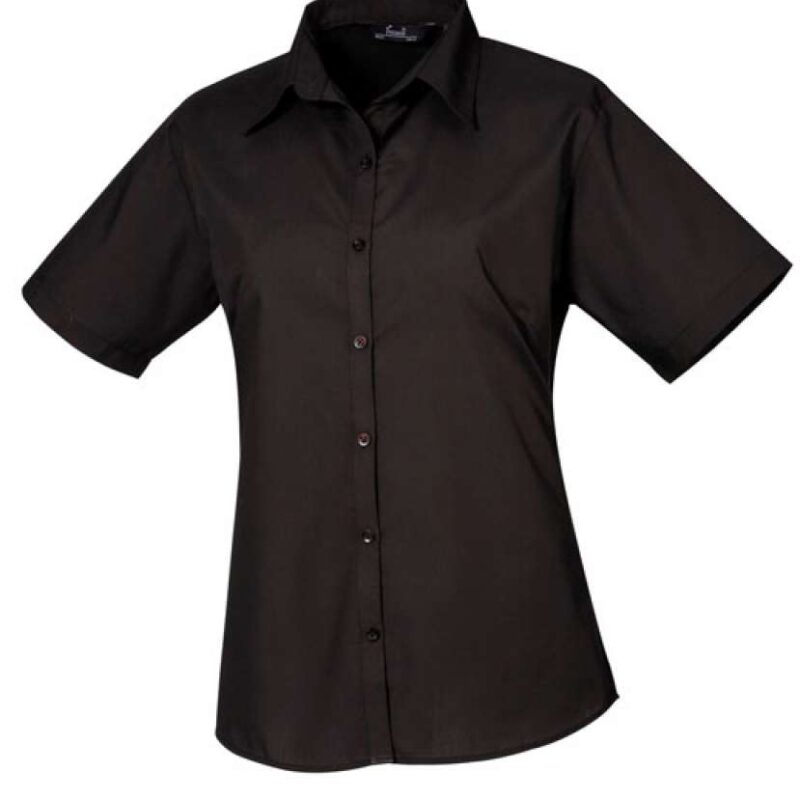 pr302-black-a1 Premier WOMEN'S SHORT SLEEVE POPLIN BLOUSE` - Μαύρο