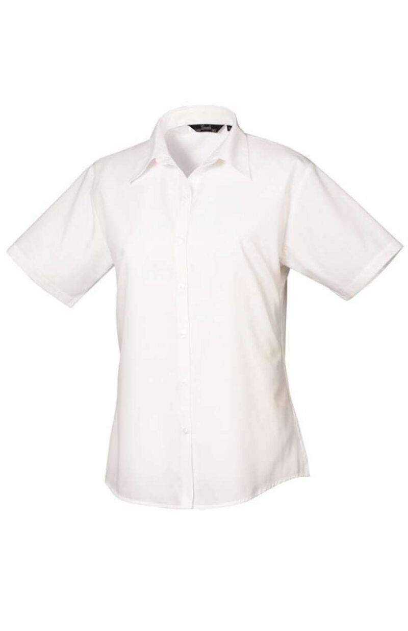 pr302-white-a1 Premier WOMEN'S SHORT SLEEVE POPLIN BLOUSE` - Λευκό