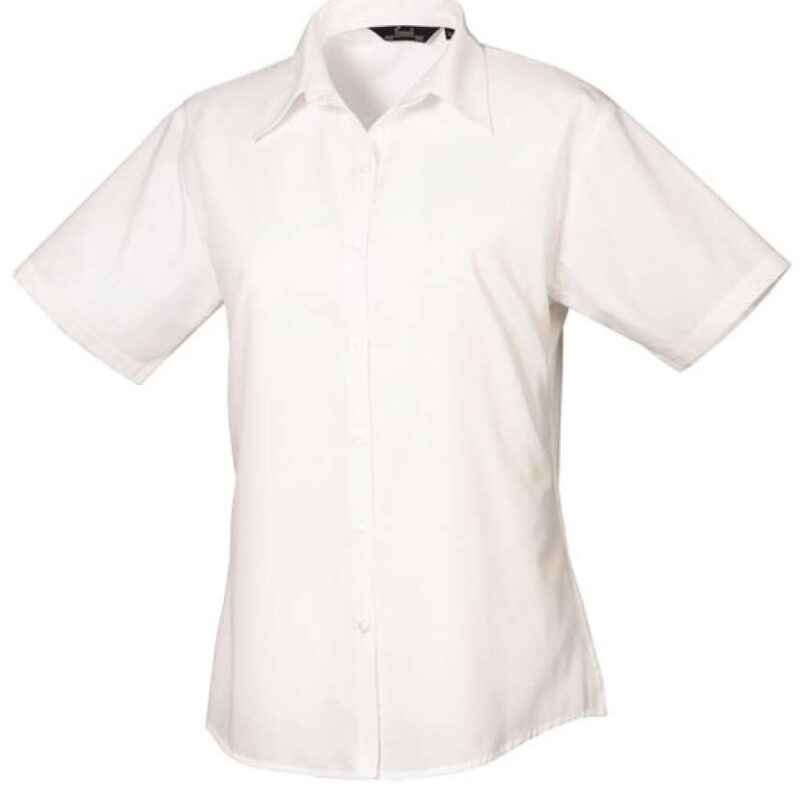 pr302-white-a1 Premier WOMEN'S SHORT SLEEVE POPLIN BLOUSE` - Λευκό