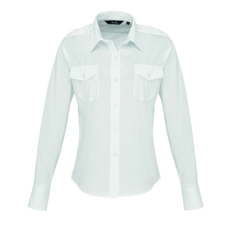 pr310-white-a1 Premier WOMEN'S PILOT SHIRT LONG SLEEVE - Λευκό