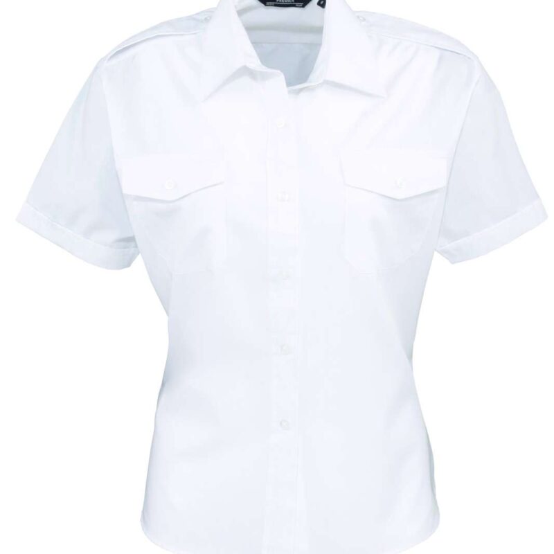 pr312-white-a1 Premier WOMEN'S SHORT SLEEVE PILOT SHIRT - Λευκό