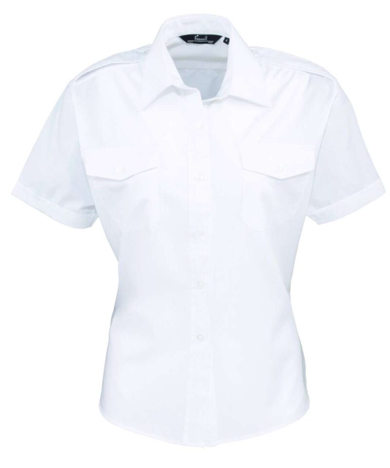 pr312-white-a1 Premier WOMEN'S SHORT SLEEVE PILOT SHIRT - Λευκό