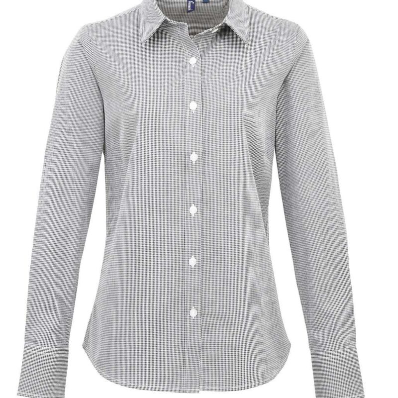 pr320-black_white-a1 Premier Γυναικείο Πουκάμισο Μακρύ Μανίκι GINGHAM MICROCHECK - Μαύρο και Λευκό