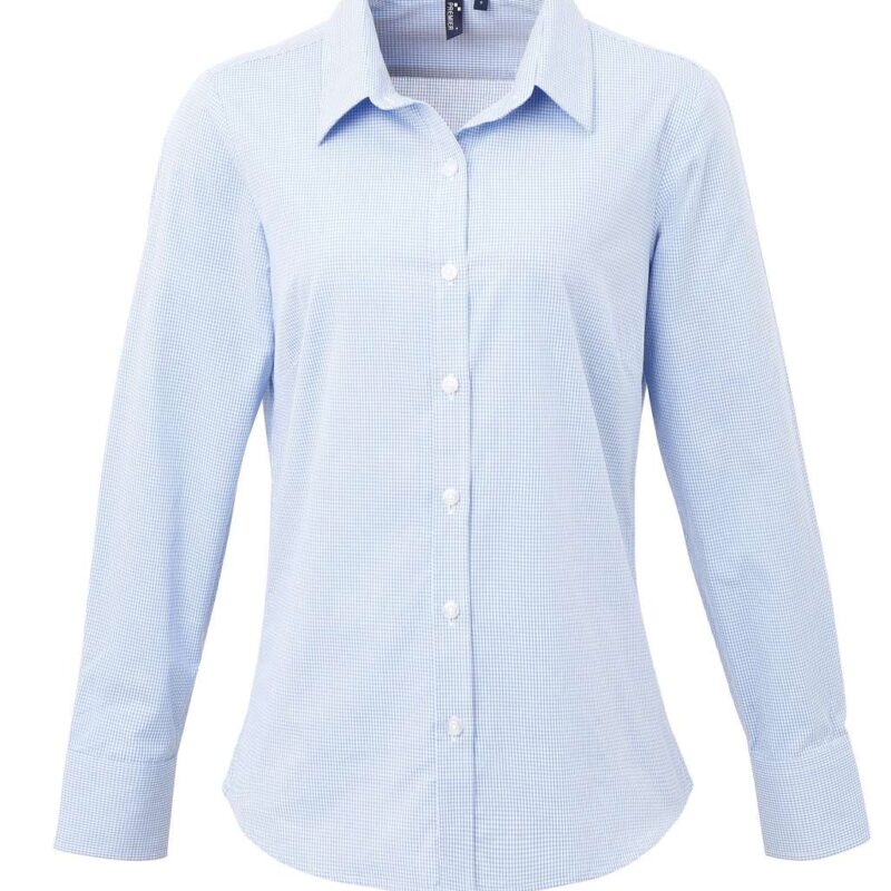 pr320-light_bluewhite-a1 Premier Γυναικείο Πουκάμισο Μακρύ Μανίκι GINGHAM MICROCHECK - Γαλάζιο/Λευκό