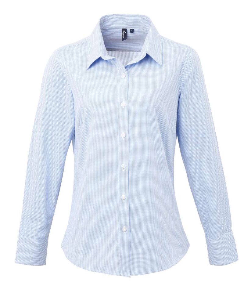 pr320-light_bluewhite-a1 Premier Γυναικείο Πουκάμισο Μακρύ Μανίκι GINGHAM MICROCHECK - Γαλάζιο/Λευκό