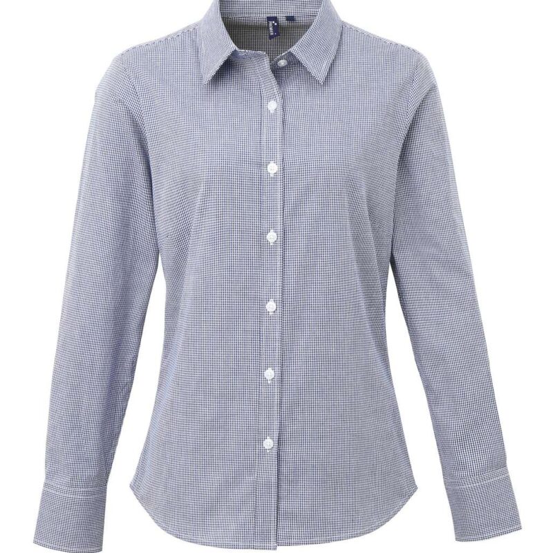 pr320-navy_white-a1 Premier Γυναικείο Πουκάμισο Μακρύ Μανίκι GINGHAM MICROCHECK - Μπλε μαριν/Λευκό