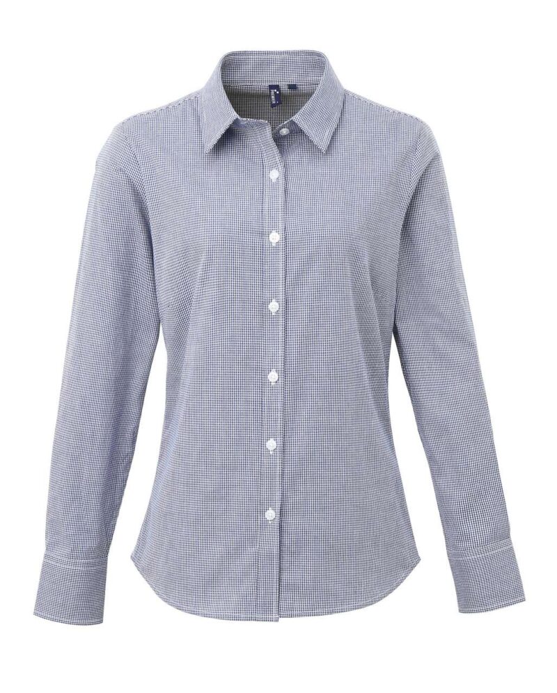 pr320-navy_white-a1 Premier Γυναικείο Πουκάμισο Μακρύ Μανίκι GINGHAM MICROCHECK - Μπλε μαριν/Λευκό