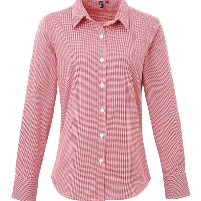 pr320-red_white-a1 Premier Γυναικείο Πουκάμισο Μακρύ Μανίκι GINGHAM MICROCHECK - Κόκκινο/Λευκό