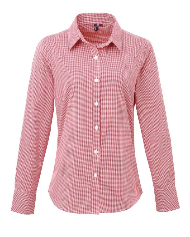 pr320-red_white-a1 Premier Γυναικείο Πουκάμισο Μακρύ Μανίκι GINGHAM MICROCHECK - Κόκκινο/Λευκό