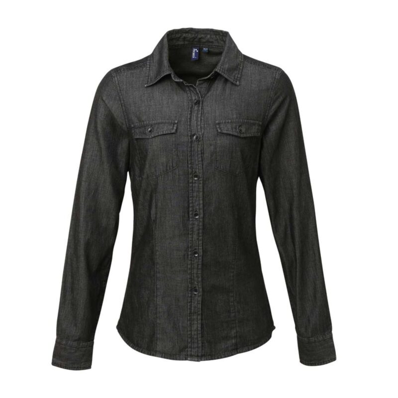 pr322-black_denim-a1 Premier WOMEN'S JEANS STITCH DENIM SHIRT - Μαύρο Τζιν