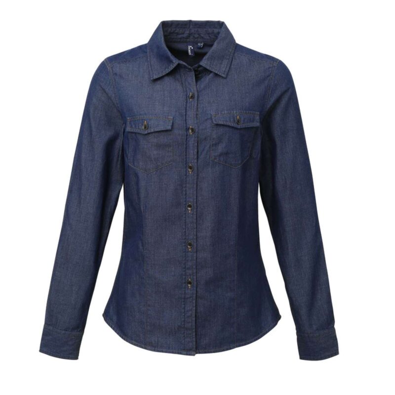 pr322-indigo_denim-a1 Premier WOMEN'S JEANS STITCH DENIM SHIRT - ίντιγκο τζιν