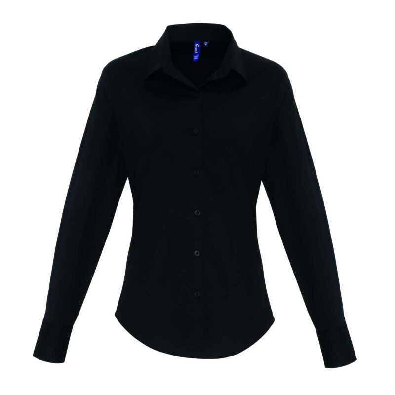 pr344-black-a1 Premier SOL'S Γυναικείο STRETCH-FIT Βαμβακερό ΠΟΠΛΙΝΑ Μακρυμάνικο Πουκάμισο - Μαύρο