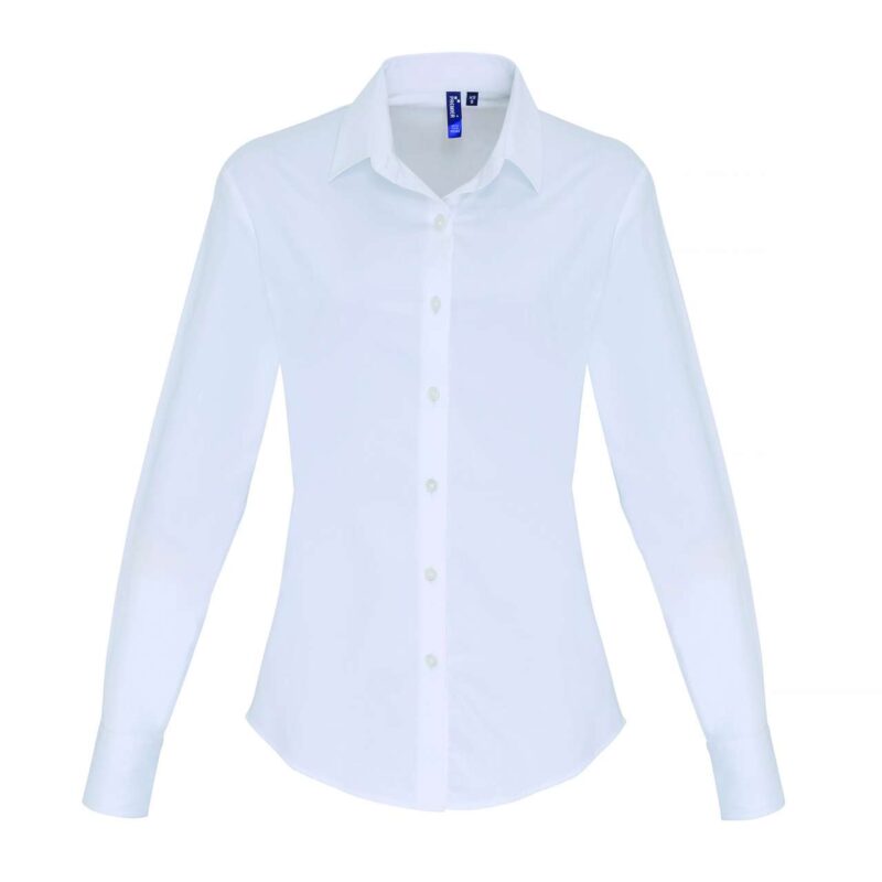 pr344-white-a1 Premier SOL'S Γυναικείο STRETCH-FIT Βαμβακερό ΠΟΠΛΙΝΑ Μακρυμάνικο Πουκάμισο - Λευκό