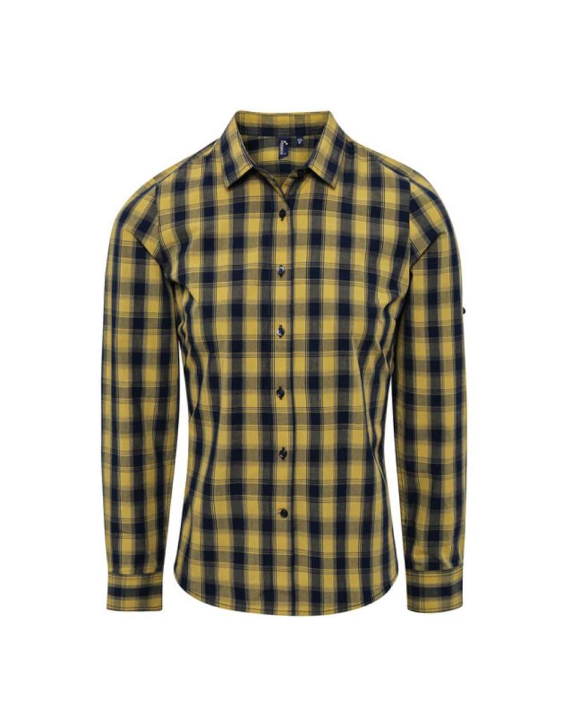 pr350-camelnavy-a1 Premier 'MULLIGAN' LONG - WOMEN'S SLEEVE COTTON CHECK SHIRT - Camel/Navy
