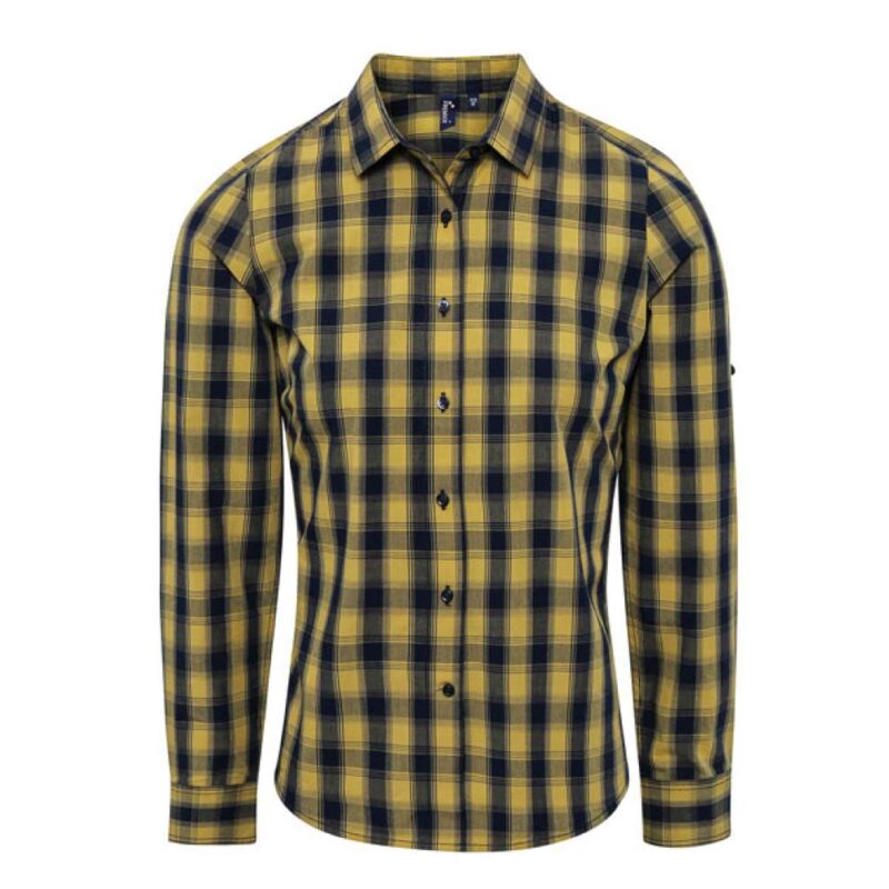 Premier 'MULLIGAN' LONG - WOMEN'S SLEEVE COTTON CHECK SHIRT - Camel/Navy