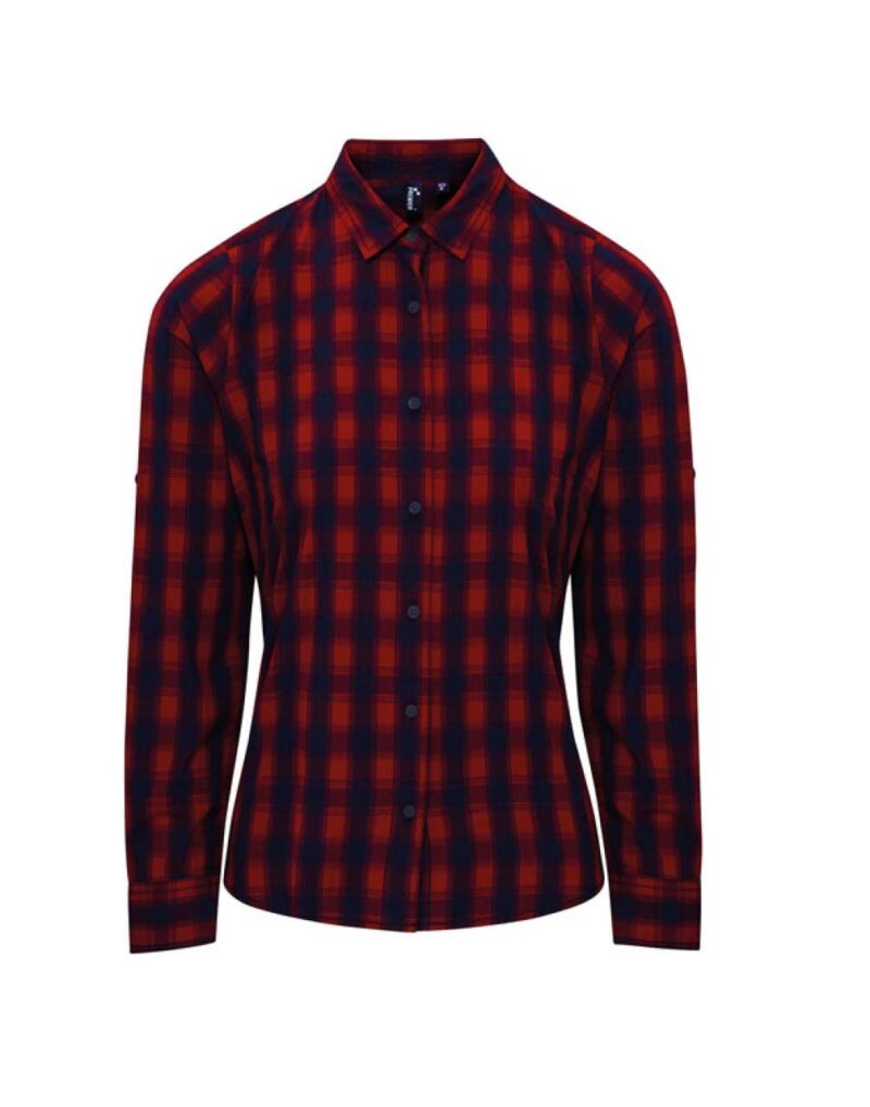 pr350-red_navy-a1 Premier 'MULLIGAN' LONG - WOMEN'S SLEEVE COTTON CHECK SHIRT - Κόκκινο/Ναυτικό