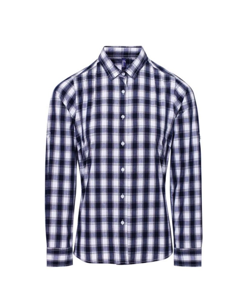 pr350-white_navy-a1 Premier 'MULLIGAN' LONG - WOMEN'S SLEEVE COTTON CHECK SHIRT - Λευκό/Ναυτικό