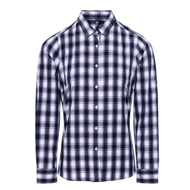 Premier 'MULLIGAN' LONG - WOMEN'S SLEEVE COTTON CHECK SHIRT - Λευκό/Ναυτικό
