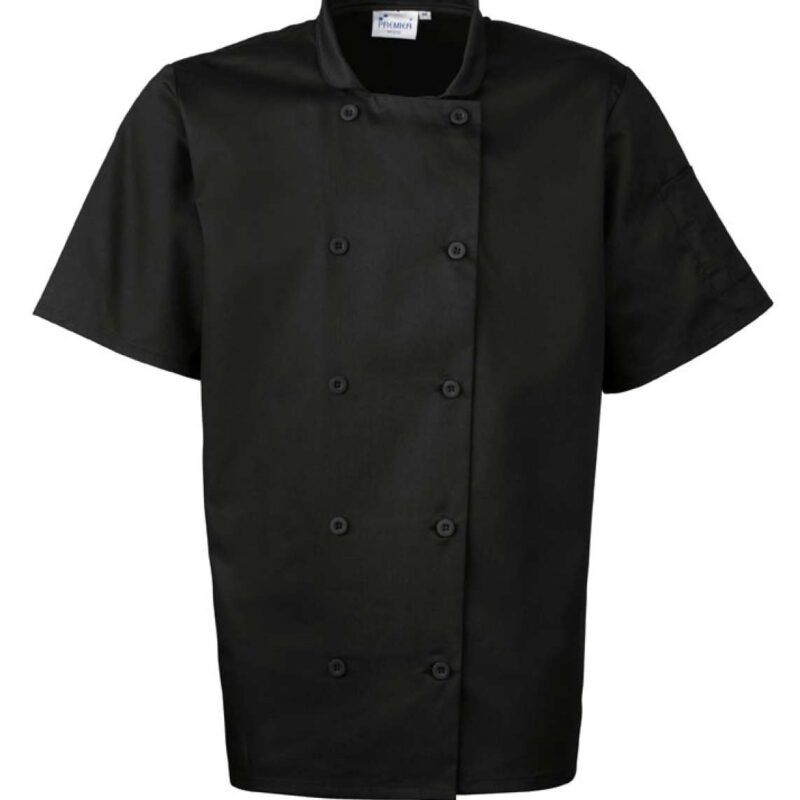 pr656-black-a1 Premier SHORT SLEEVE CHEF'S JACKET - Μαύρο