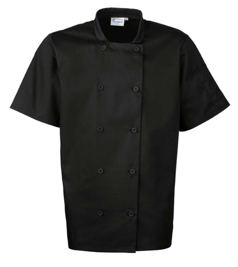 pr656-black-a1 Premier SHORT SLEEVE CHEF'S JACKET - Μαύρο
