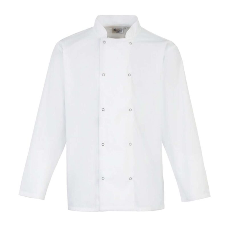 pr665-white-a1 Premier CHEF LONG SLEEVE STUD JACKET - Λευκό