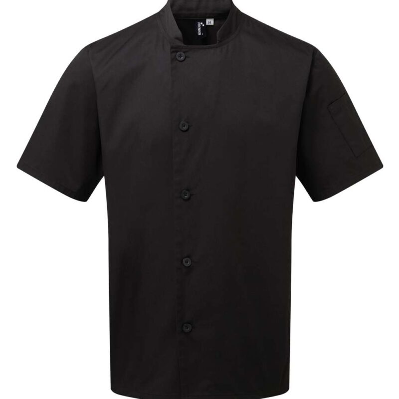 pr900-black-a1 Premier 'ESSENTIAL' SLEEVE SHORT CHEF'S JACKET - Μαύρο