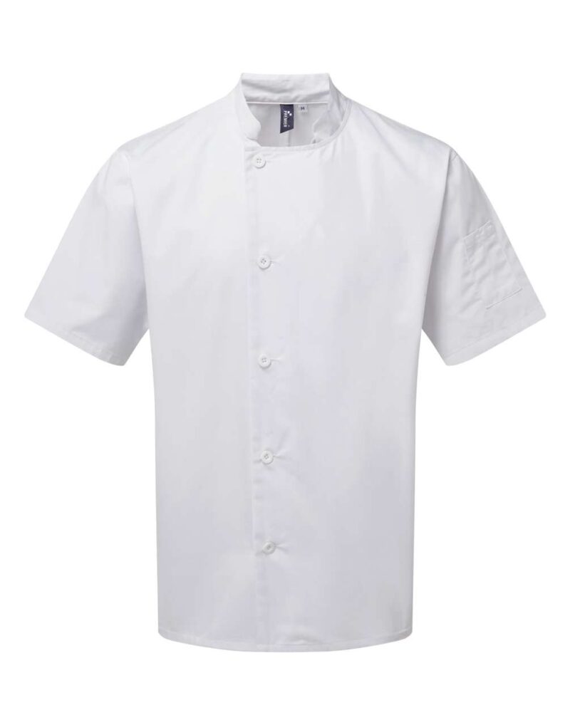 pr900-white-a1 Premier 'ESSENTIAL' SLEEVE SHORT CHEF'S JACKET - Λευκό