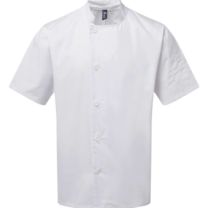 pr900-white-a1 Premier 'ESSENTIAL' SLEEVE SHORT CHEF'S JACKET - Λευκό