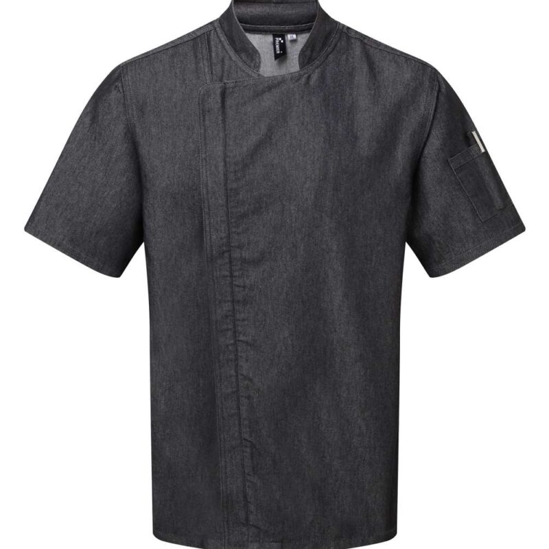 pr906-black_denim-a2 Premier JACKET CHEF με ZIP-CLOSE και SHORT SLEEVE - 60% Cotton/40% Polyester