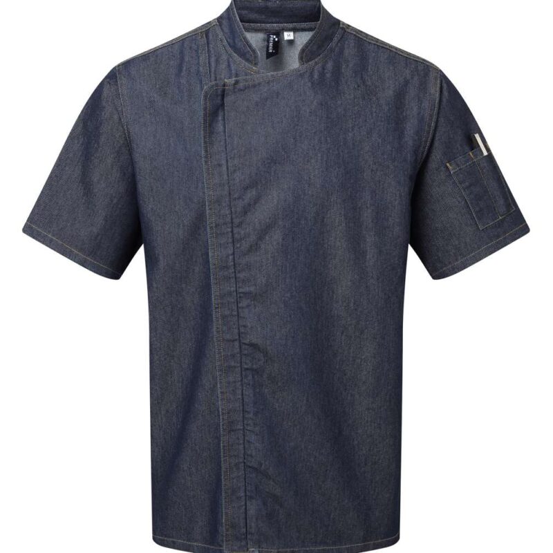 pr906-indigo_denim-a2 Premier JACKET CHEF με ZIP-CLOSE και SHORT SLEEVE - 60% Cotton/40% Polyester
