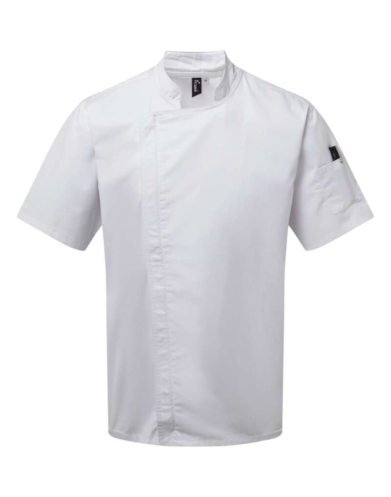 pr906-white-a2 Premier JACKET CHEF με ZIP-CLOSE και SHORT SLEEVE - Λευκό
