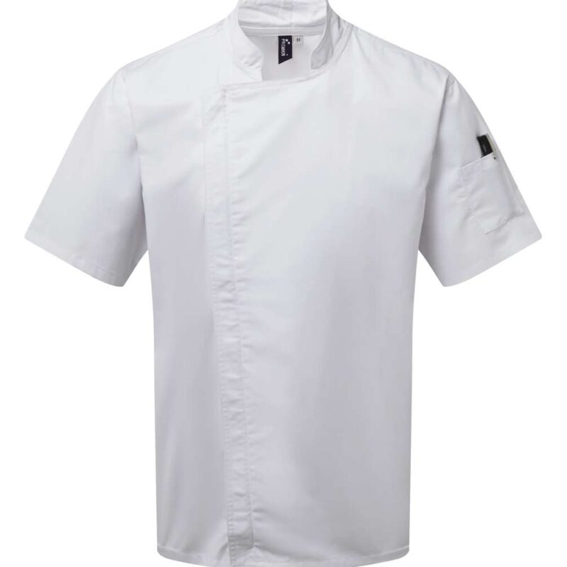 pr906-white-a2 Premier JACKET CHEF με ZIP-CLOSE και SHORT SLEEVE - Λευκό