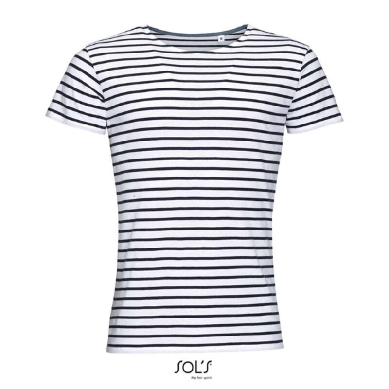 T-SHIRT STRIPED MEN - ROUND NECK SOL'S MILES - Λευκό/Ναυτικό