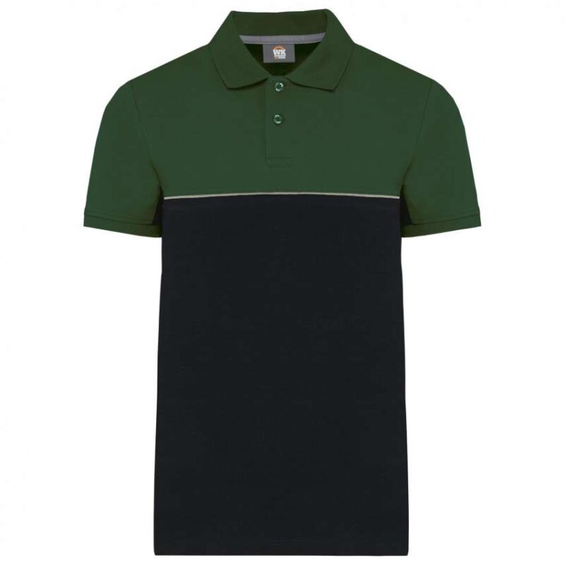 Designed To Work UNISEX ECO-FRIENDLY TWO-TONE SHORT SLEEVE POLO SHIRT - Black/Forest Green