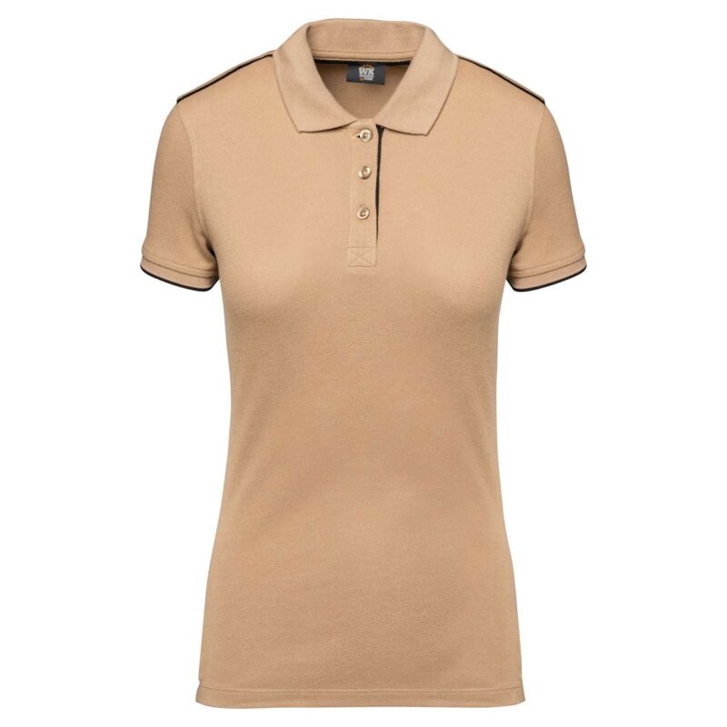 wk271-camelblack-a1 Designed To Work LADIES' SHORT-SLEEVED CONTRASTING DAYTODAY SHIRT POLO - Camel/Black