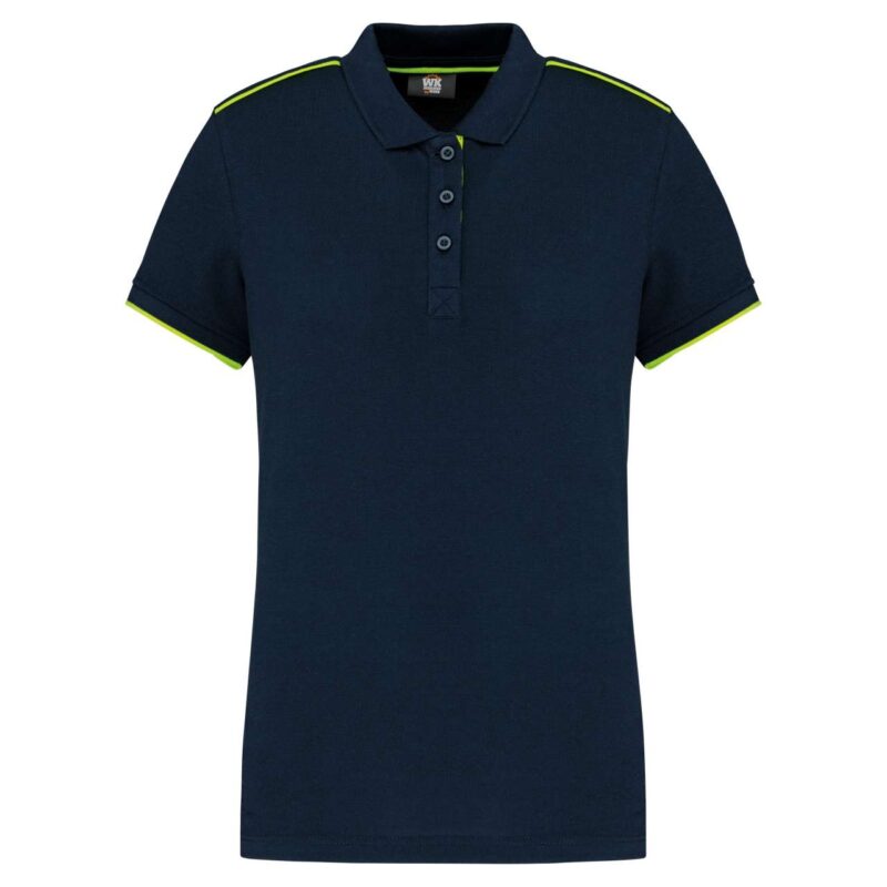 wk271-navyfluorescent_yellow-a1 Designed To Work LADIES' SHORT-SLEEVED CONTRASTING DAYTODAY SHIRT POLO - Navy/Fluorescent Orange