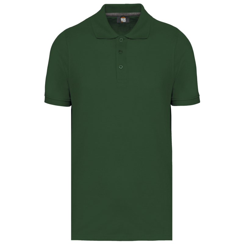 wk274-forest_green-a1 Designed To Work κοντομάνικο μπλουζάκι πόλο" or "Ανδρική κοντομάνικη μπλούζα πόλο". Let's assume the instruction "Protected terms to keep exactly after placeholders are restored: SHORT-SLEEVED, SHIRT, POLO, MEN" is the *most specific* and therefore overrides the general "Translate to natural - Πράσινο του δάσους