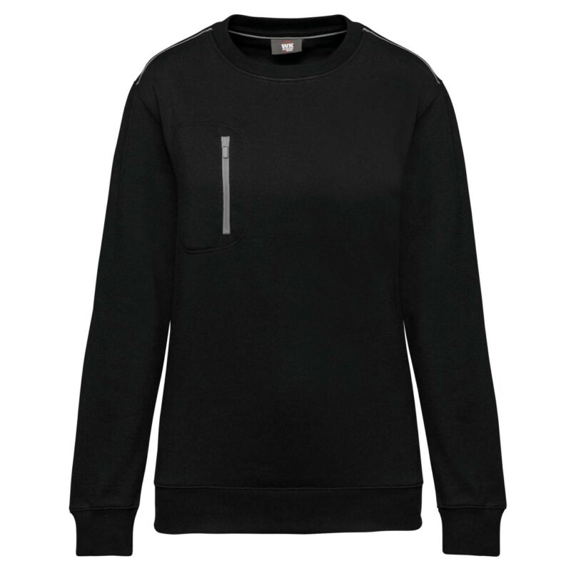 wk403-black_silver-a1 Designed To Work UNISEX DAYTODAY CONTRASTING POCKET SWEATSHIRT - Black/Silver