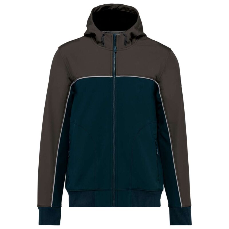 wk450-navy_dark_grey-a1 Designed To Work UNISEX 3-LAYER TWO-TONE BIONIC SOFTSHELL JACKET - Navy/Dark Grey