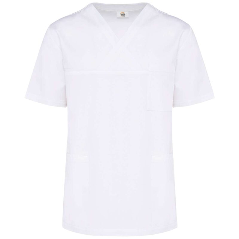 wk504-white-a1 Designed To Work UNISEX SLEEVE COTTON SHORT TUNIC - Λευκό