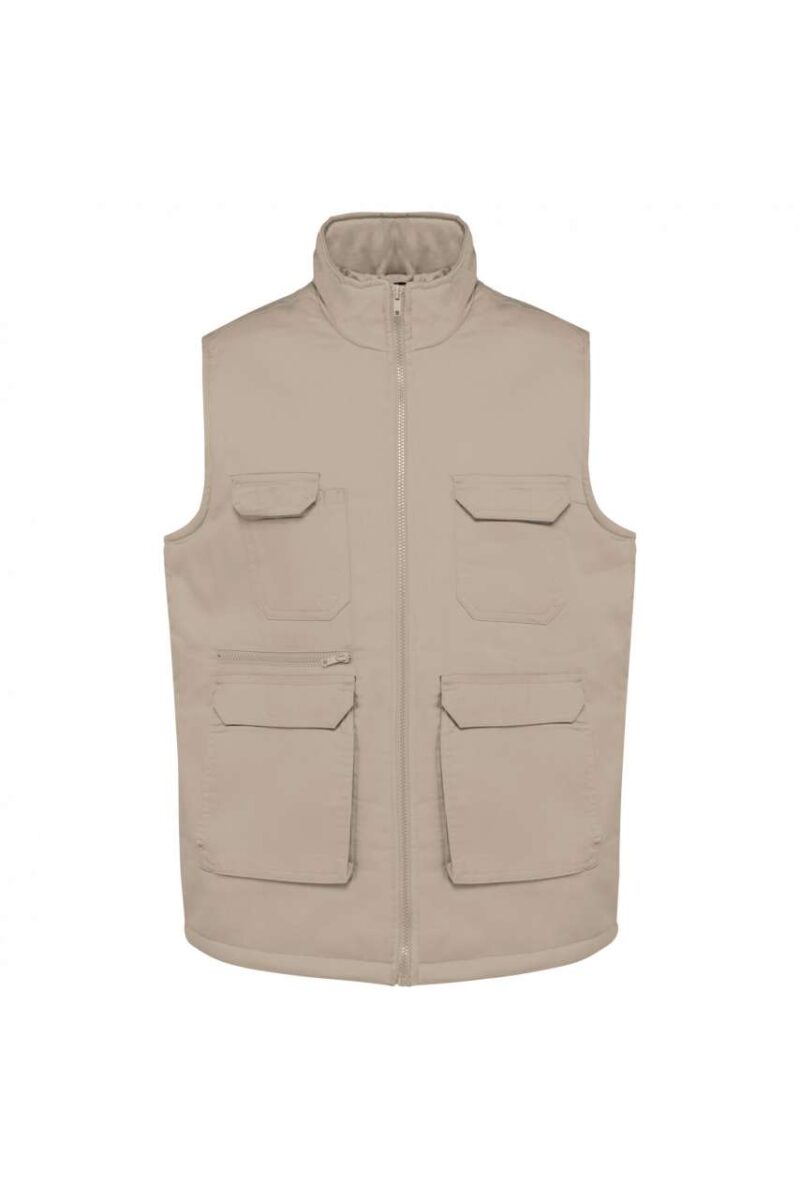 wk607-beige-a1 Designed To Work UNISEX PADDED MULTI-POCKET POLYCOTTON VEST - μπεζ