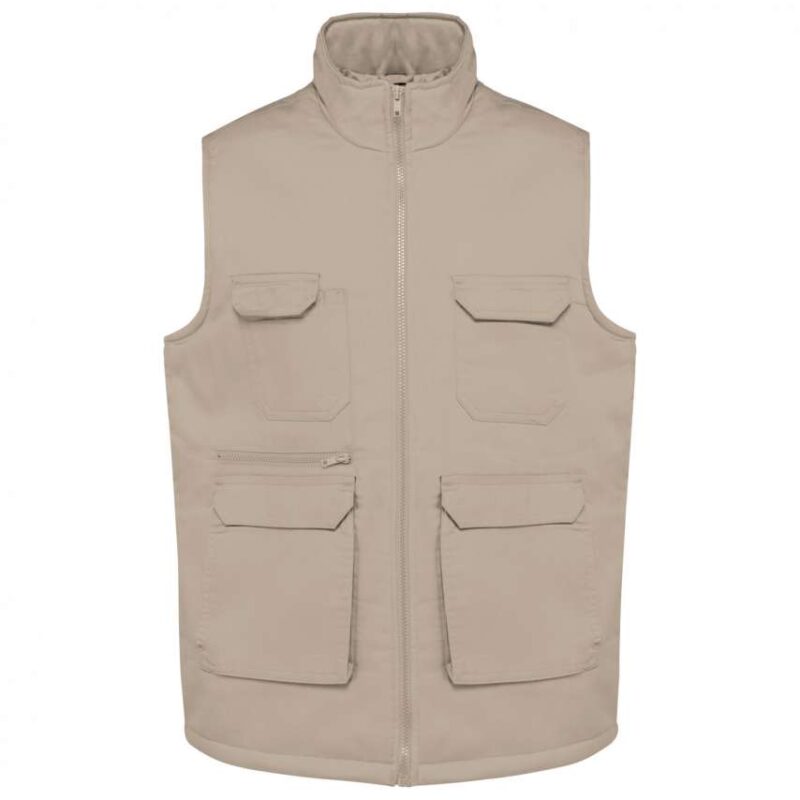 wk607-beige-a1 Designed To Work UNISEX PADDED MULTI-POCKET POLYCOTTON VEST - μπεζ