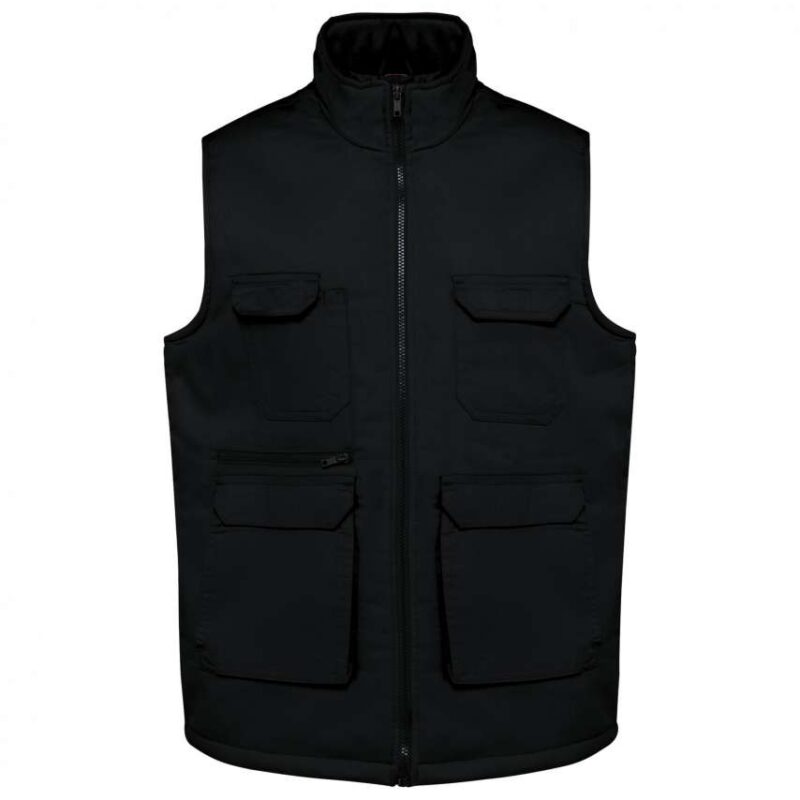 wk607-black-a1 Designed To Work UNISEX PADDED MULTI-POCKET POLYCOTTON VEST - Μαύρο