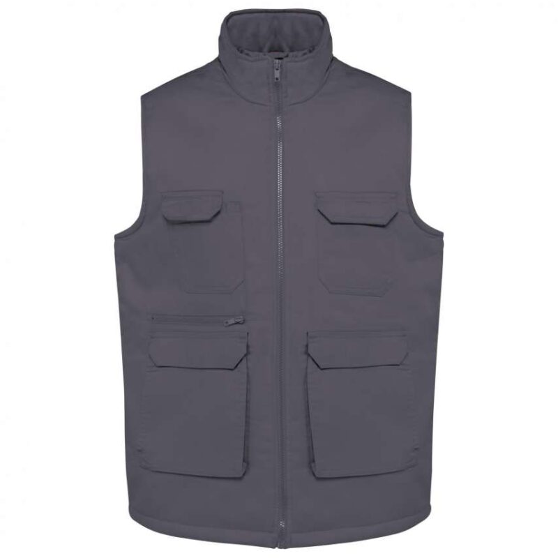 wk607-convoy_grey-a1 Designed To Work UNISEX PADDED MULTI-POCKET POLYCOTTON VEST - Convoy Grey