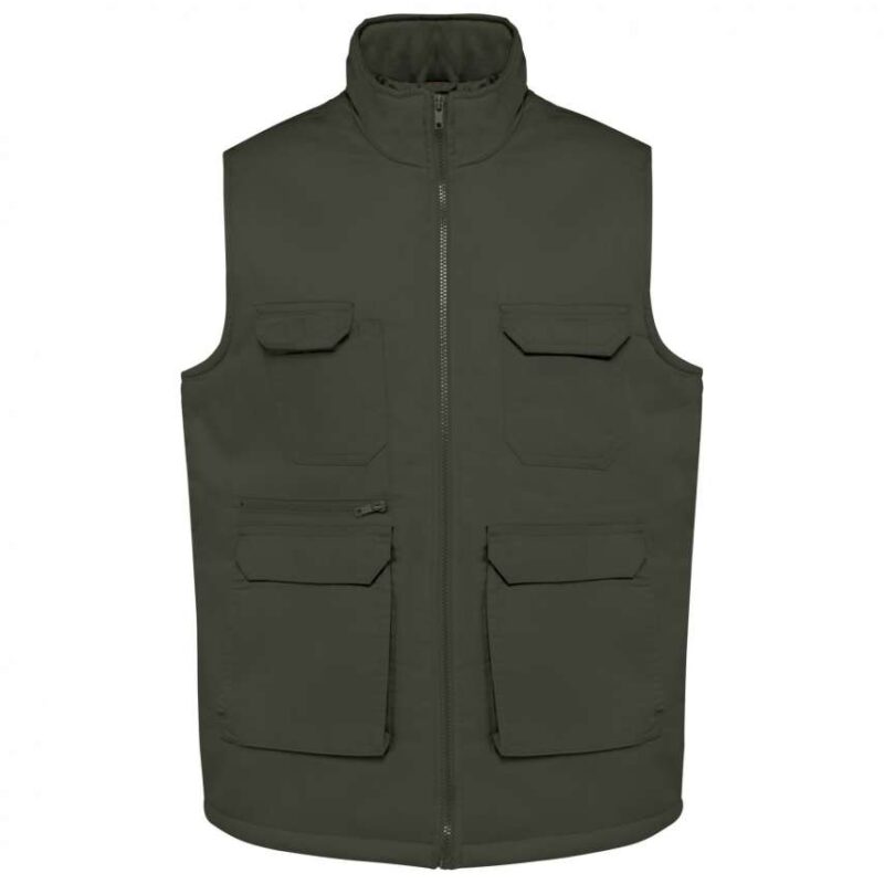 wk607-dark_khaki-a1 Designed To Work UNISEX PADDED MULTI-POCKET POLYCOTTON VEST - Σκούρο Χακί