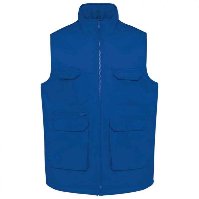 wk607-royal_blue-a1 Designed To Work UNISEX PADDED MULTI-POCKET POLYCOTTON VEST - Βασιλικό μπλε